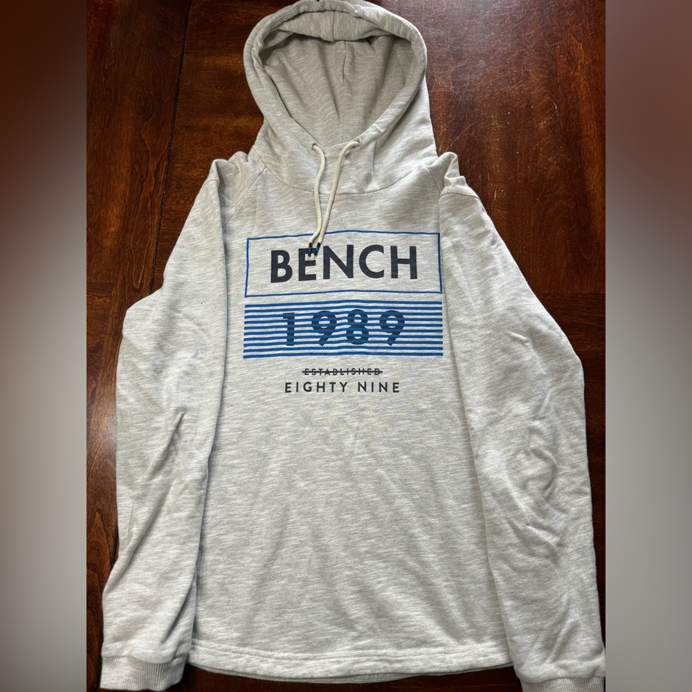 Men’s Grey Bench Pullover Hoodie with Blue Graphic - Size M